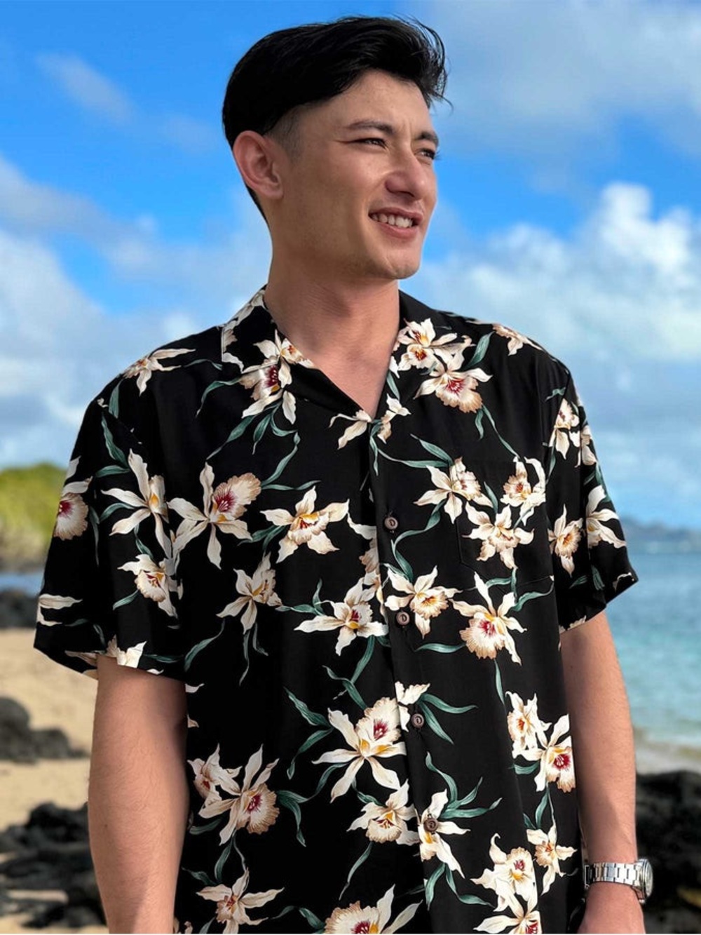 Vintage 80’s Paradise Found black white orchid Hawaiian Shirt XXXL/3XL Honolulu